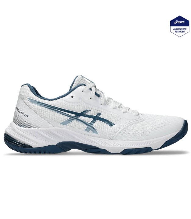 Asics Netburner Ballistic FF 3 Men's Indoor Shoes, White/Vintage Indigo