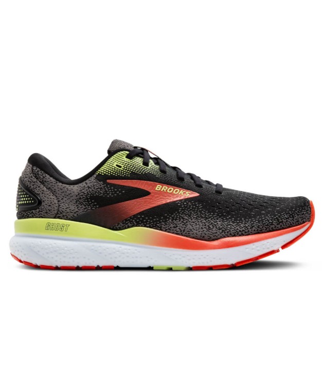 Brooks Ghost 16 Medium Men's, Black/Mandarin Red/Green