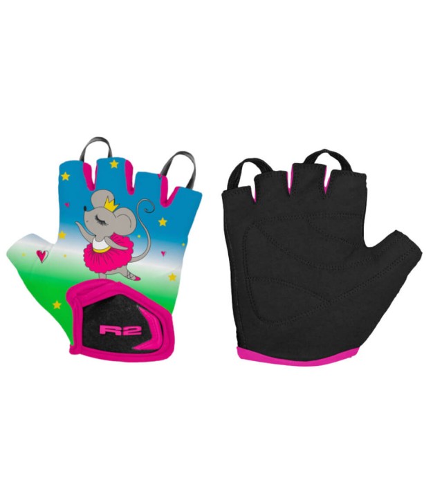 R2 Voska Kids Bike Gloves, Blue/Green/Pink